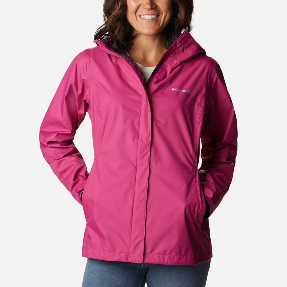 Columbia Women’s Arcadia II Rain Jacket - Hot Pink & Light Grey - Size Small